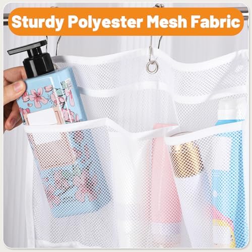 2 Pack Mesh Shower Caddy with 7 Pockets and Metal Hooks