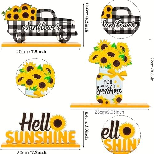Wooden Summer Sunflowers Decor Statues 6pcs Set