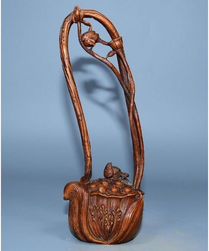 Handcrafted Boxwood Lotus Leaf Teapot Statue Decor 1