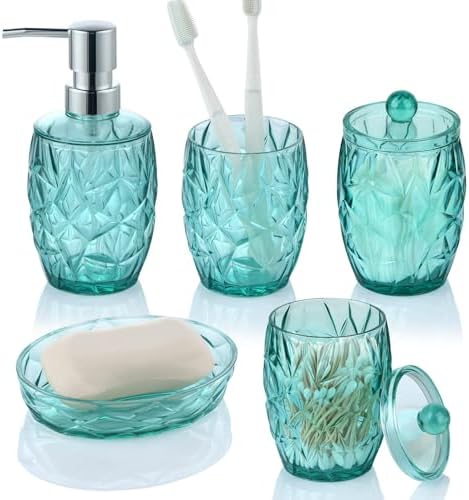 Teal Blue 5pcs Bathroom Accessory Set - Modern Decor