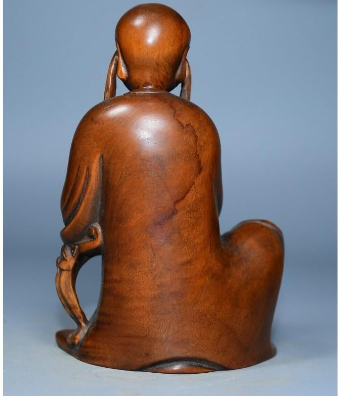 Handcrafted Boxwood Priest Hold Beast Statue Decor
