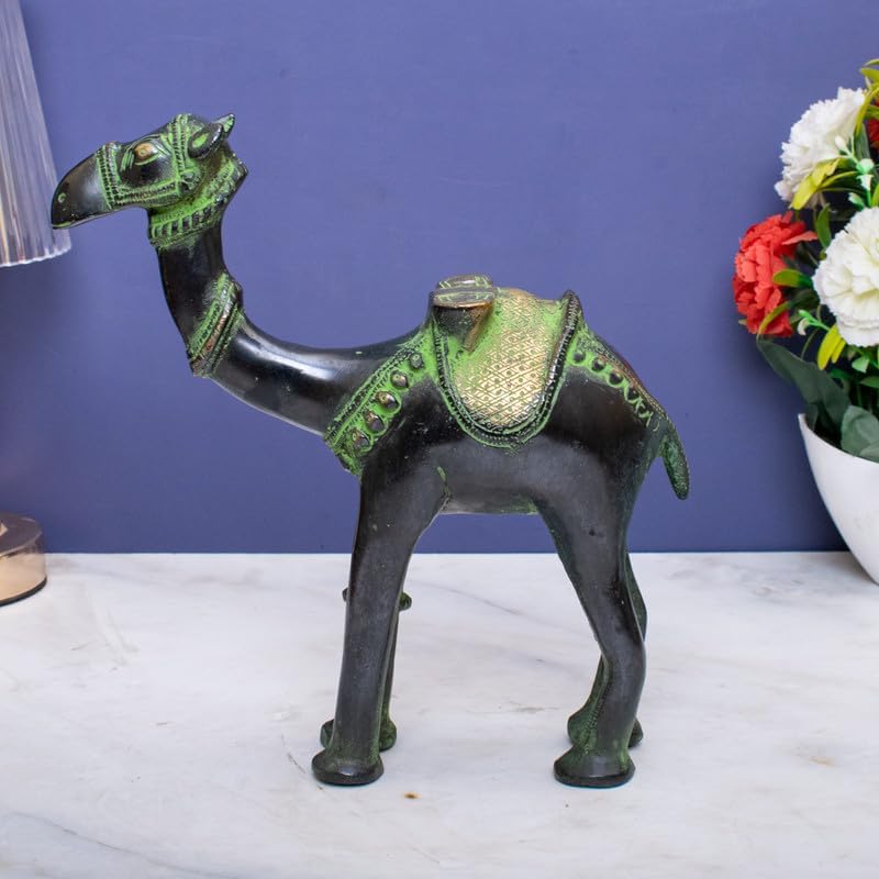 Statuestudio Brass Camel Statue with Gold Finish