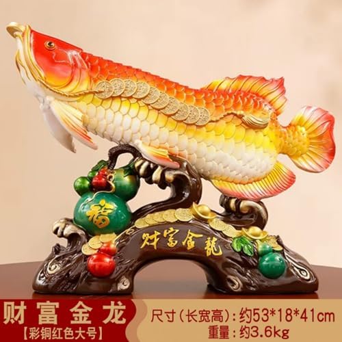 Chinese Feng Shui Resin Wealth Dragon Fish Statue - 1176