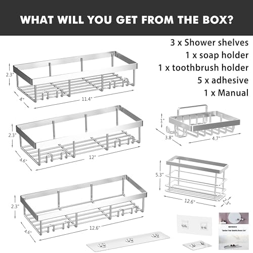 Moforoco 5-Pack Adhesive Shower Caddy Organizer 1