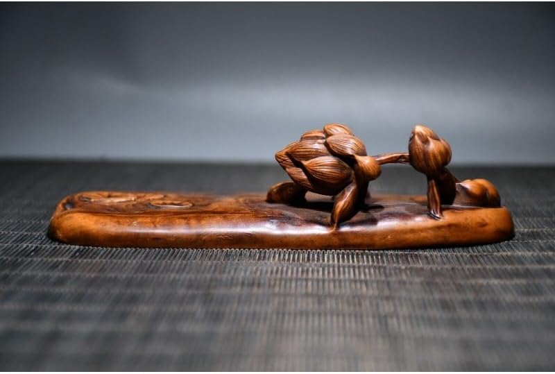 Handcrafted Boxwood Lotus Fish Sculpture Pen Holder