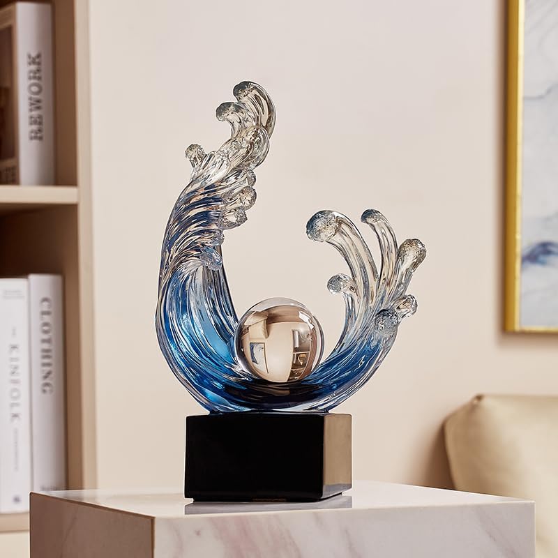 Modern Abstract Wave Statue Blue Art Home Decor