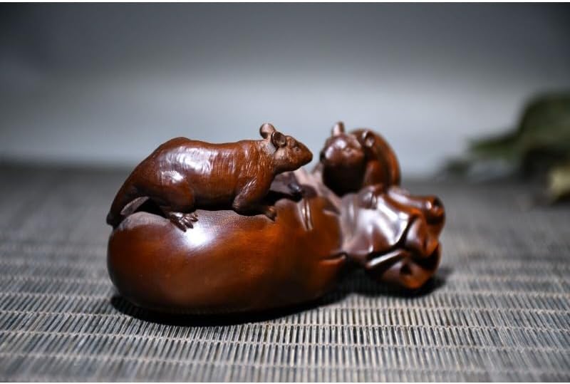 Handcrafted Boxwood Wealth Mouse Sculpture