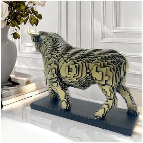 Pixelated Bull Sculpture Statue Living Room Decor