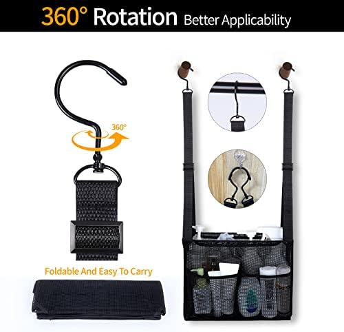 4 Storage Pockets Adjustable Hanging Mesh Shower Caddy Black