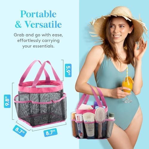 Lifewit Mesh Shower Caddy with 7 Pockets - Pink