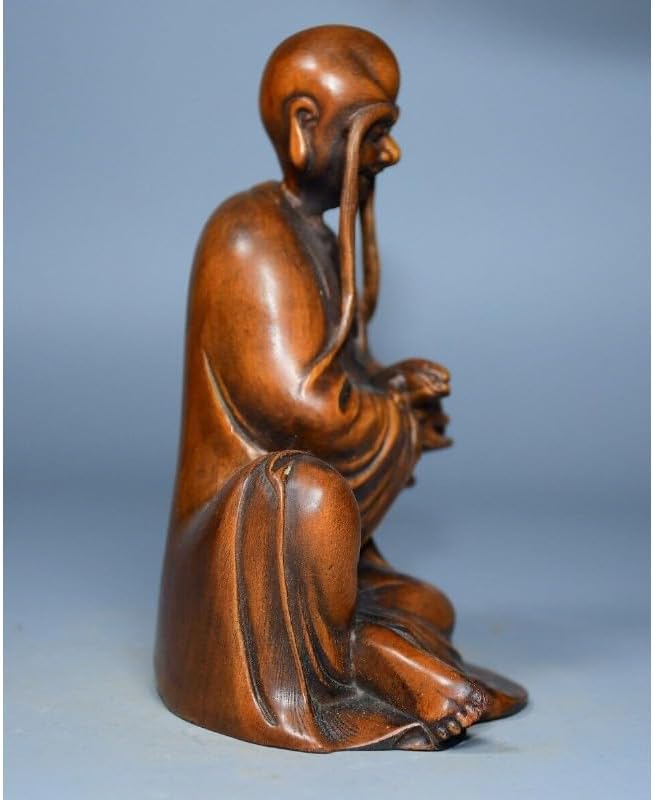 Handcrafted Boxwood Priest Hold Beast Statue Decor