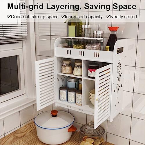 GizmoSynth White Bathroom Cabinet with Hollow Flower Pattern
