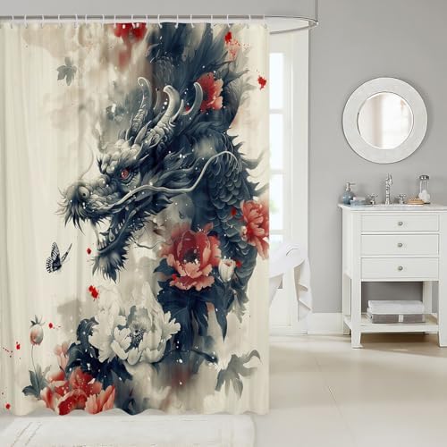 Erosebridal Floral Dragon Shower Curtain Set
