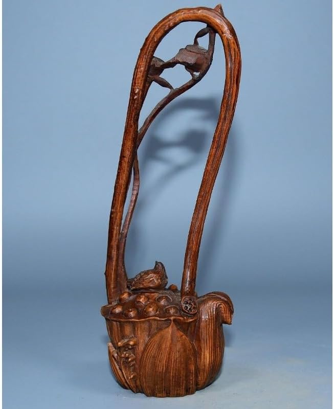 Handcrafted Boxwood Lotus Leaf Teapot Statue Decor 1