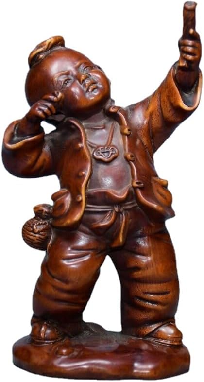 Boxwood Lovable Child Play Stone Ruyi Statues Handmade Decor