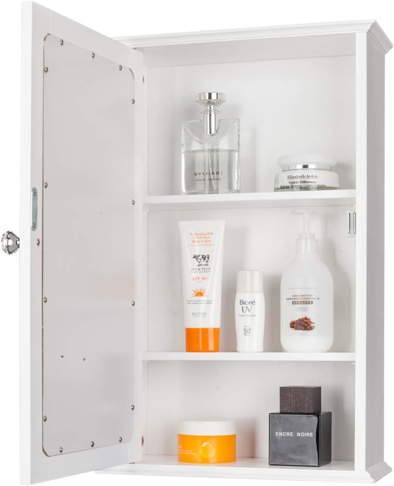 Rpuzonier Wall Mounted Cabinet with Mirror and Adjustable Shelves