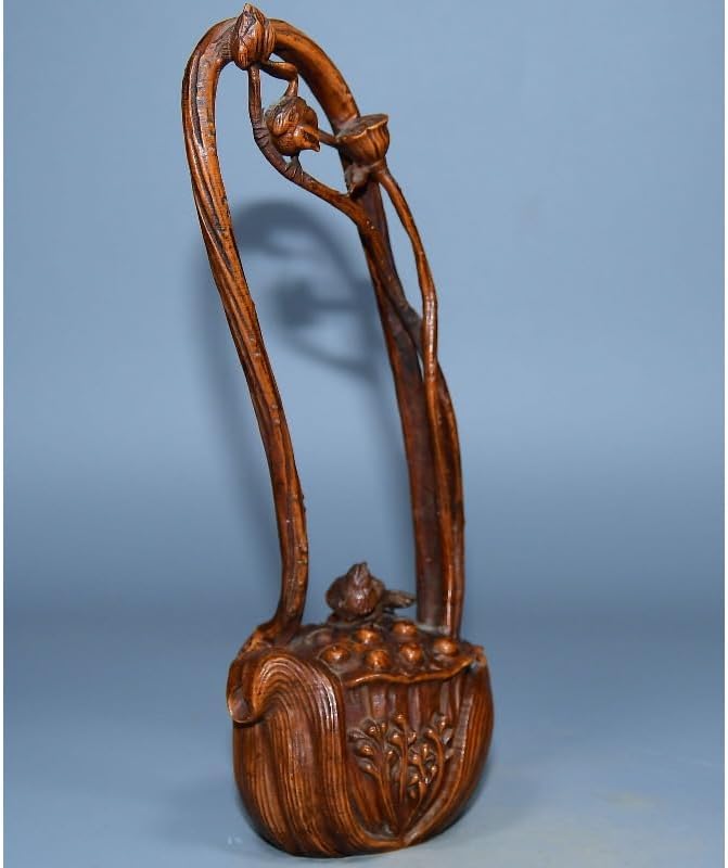 Handcrafted Boxwood Lotus Leaf Teapot Statue Decor 1