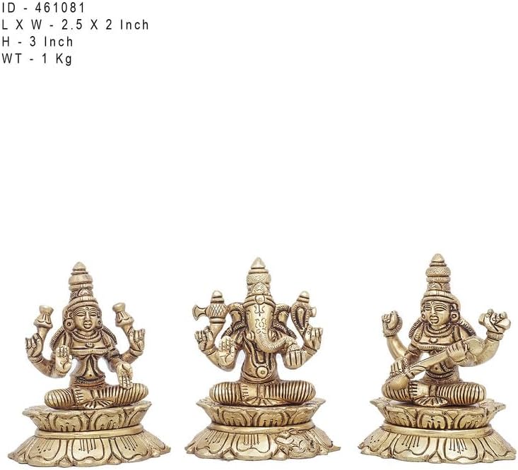 Statuestudio Brass Laxmi Ganesh Saraswati Idol Set