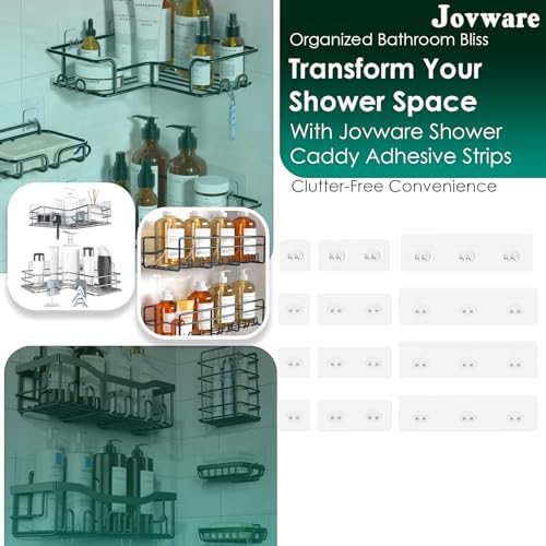Jovware Upgraded Adhesive Hooks 12 Pack Wall Mount Shower Caddy