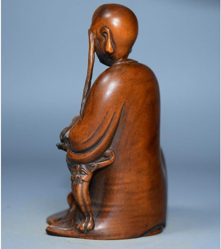 Handcrafted Boxwood Priest Hold Beast Statue Decor