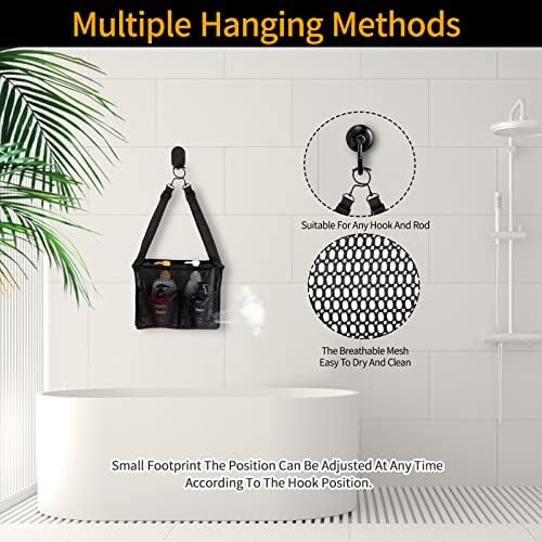 4 Storage Pockets Adjustable Hanging Mesh Shower Caddy Black
