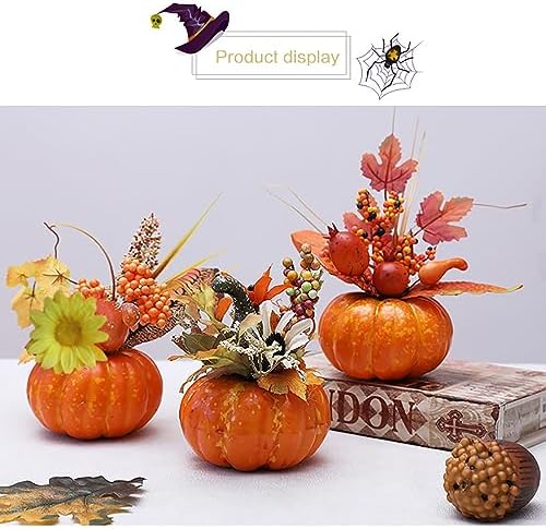Faux Maple Leaves Pumpkin Statue Miniatures Home Decor