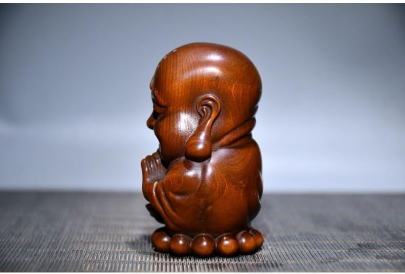 Handcrafted Boxwood Buddhist Monk Statue Decor