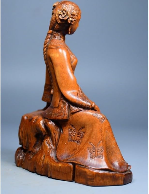 LimpaC Handmade Boxwood Meditating Woman Statue