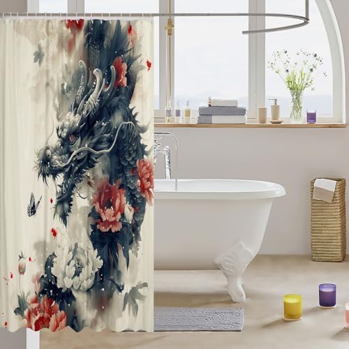 Erosebridal Floral Dragon Shower Curtain Set