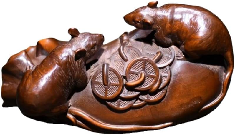 Handcrafted Boxwood Wealth Mouse Sculpture