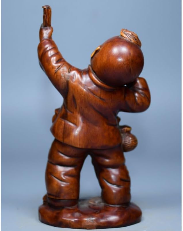 Boxwood Lovable Child Play Stone Ruyi Statues Handmade Decor
