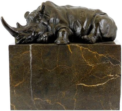 Animal Bronze Figure - Resting Rhino on Marble - Signed by Milo