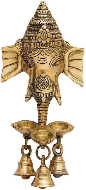 Statuestudio Brass Ganesha Diya Wall Hanging with Bells