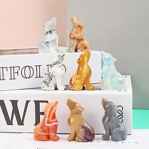 Howlite Crystal Wolf Statue 2 for Home Decor
