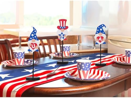 RoseCraft Patriotic Gnome Decorations RedWhiteBlue