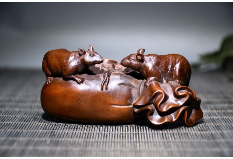 Handcrafted Boxwood Wealth Mouse Sculpture