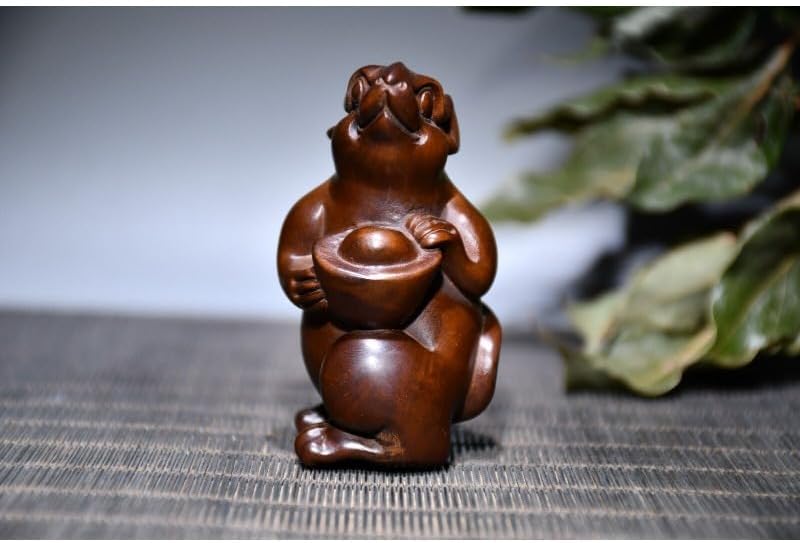 Handcrafted Boxwood Meditating Mouse Statues