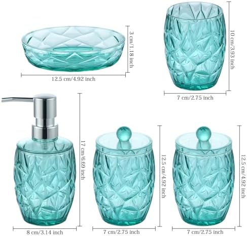 Teal Blue 5pcs Bathroom Accessory Set - Modern Decor