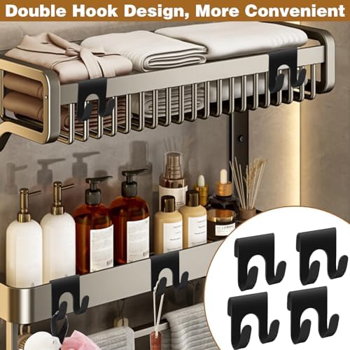 CANIPHA 4Pcs Black Metal Shower Caddy with Double Hooks