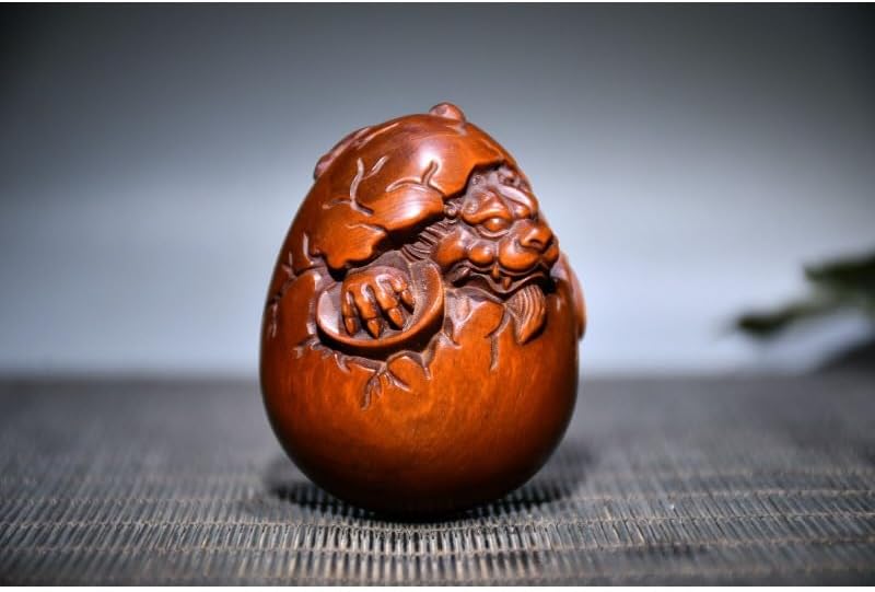 Handcrafted Boxwood Dragon Egg Pixiu Statues Decor