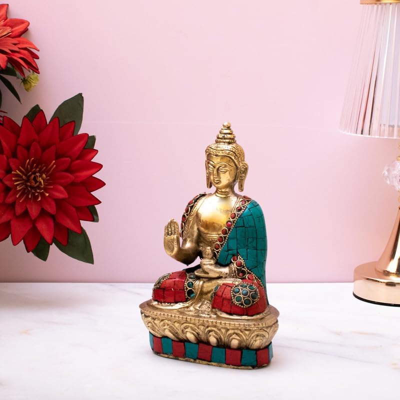 Statuestudio Brass Small Sitting Buddha Statue with Gold Finish