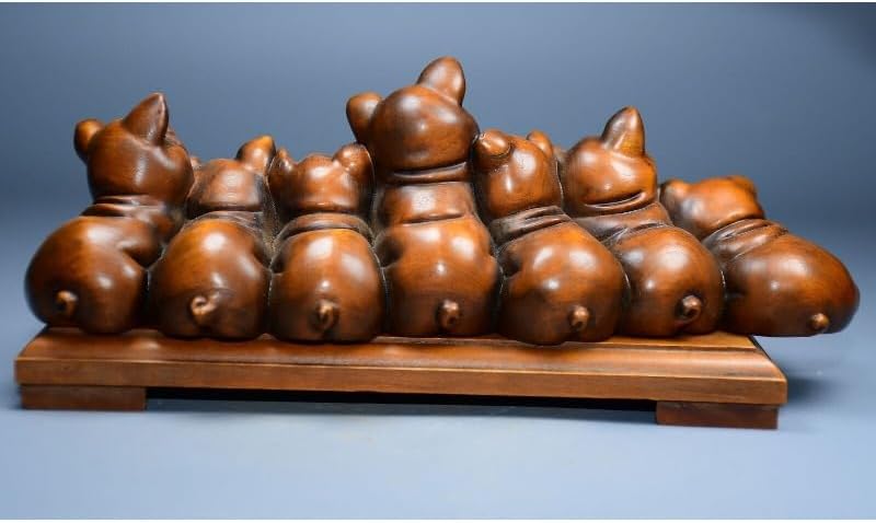 LimpaC Boxwood Seven Pig Statues Handcrafted Decor