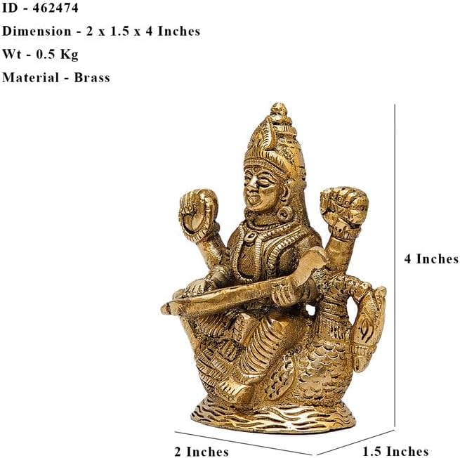 Statuestudio Brass Sitting Saraswati Statue - 4 Inch