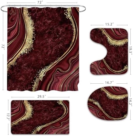 Gibelle 4 Pcs Luxury Marble Shower Curtain Set with Non-Slip Rugs