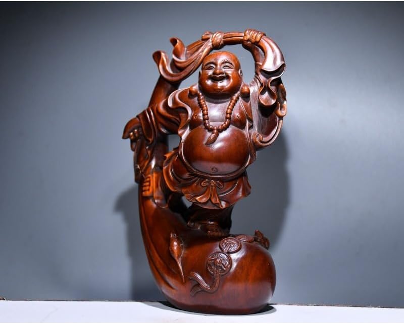 Handcrafted Boxwood Maitreya Buddha Statue Decor