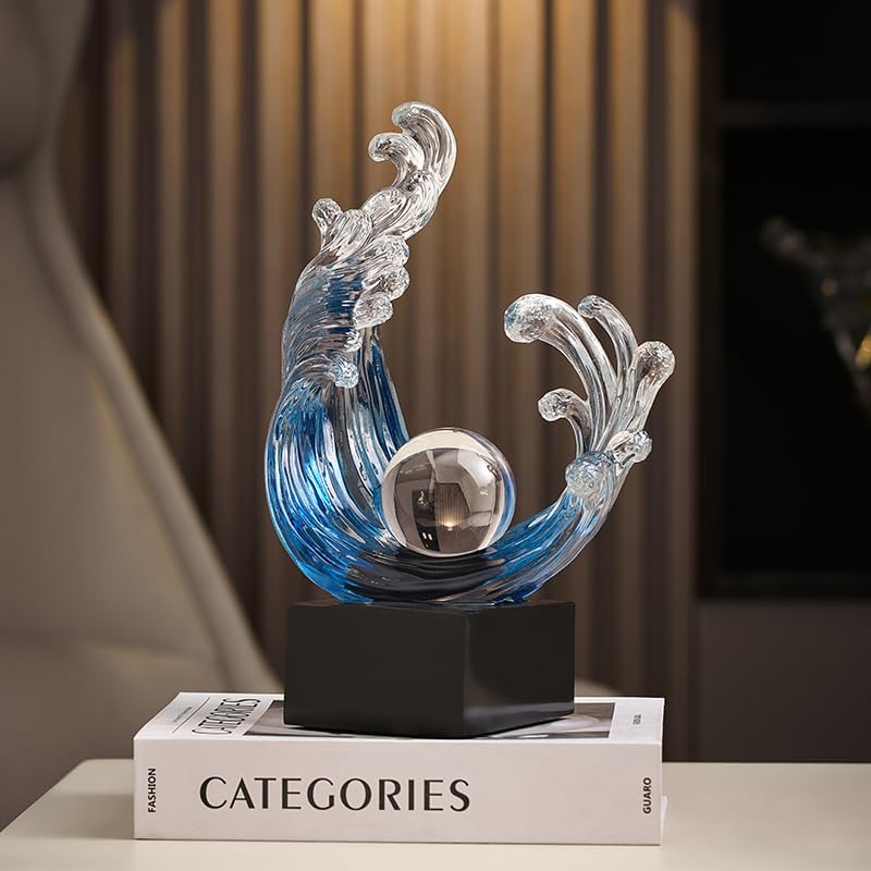 Modern Abstract Wave Statue Blue Art Home Decor