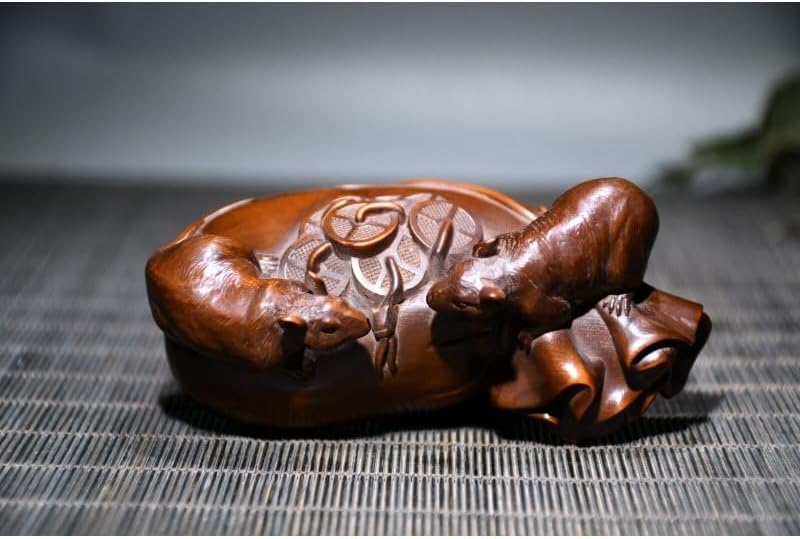 Handcrafted Boxwood Wealth Mouse Sculpture
