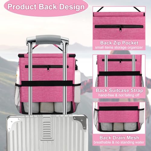 Attmu Portable Shower Caddy with Zip Pockets Pink