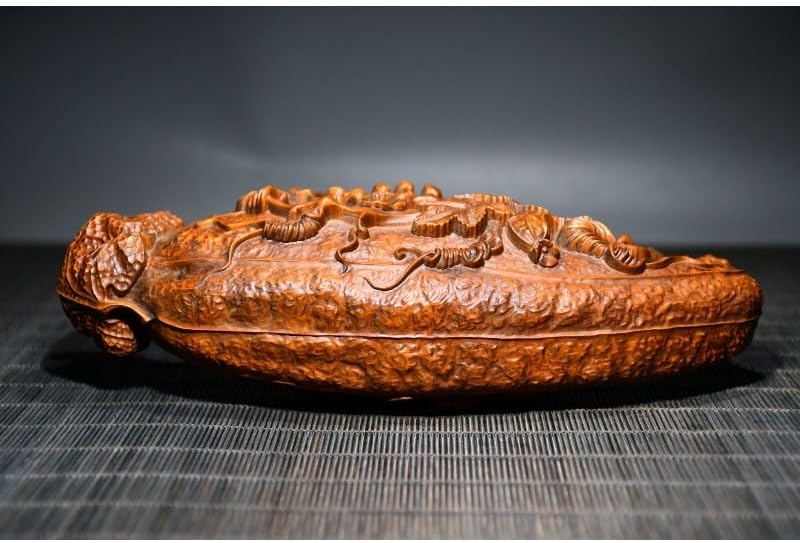 Handcrafted Boxwood Frog Statue with Pumpkin Handle
