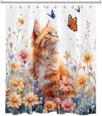 LB Funny Cat Shower Curtain Set 60x72
